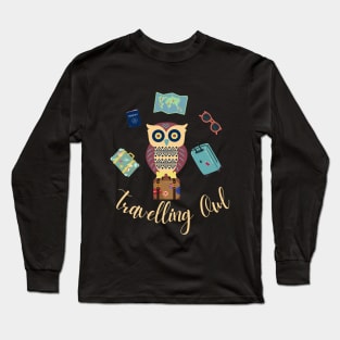 Travelling Owl on a Suitcase Long Sleeve T-Shirt